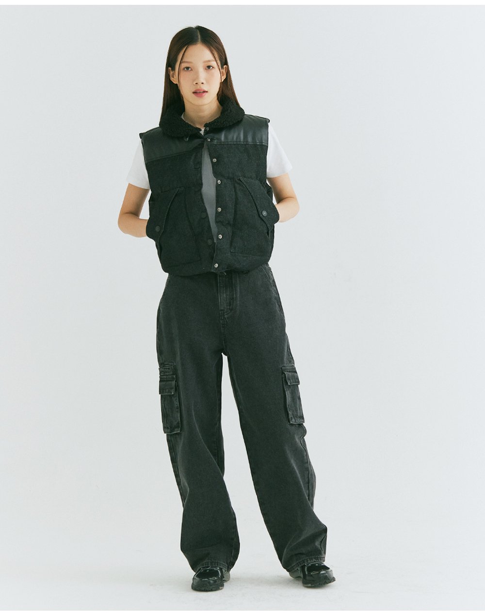 TINT WSHD CARGO WIDE DENIM [BLACK] - (주)원더플레이스