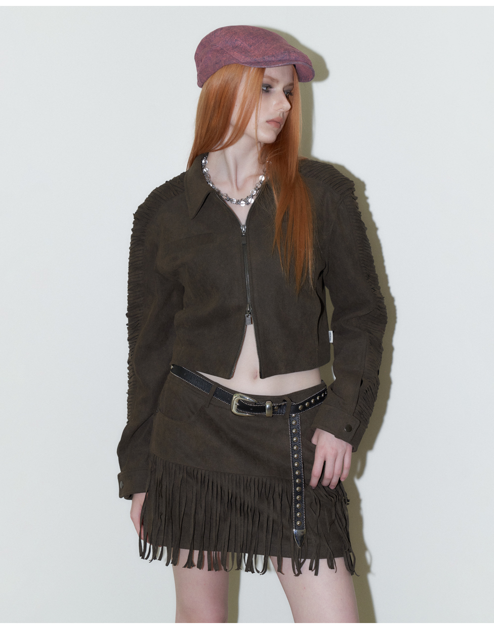 【ORDINARY HOLIDAY】Fringe suede mini skirt / 追跡付 MUSINSA | ORDINARY HOLIDAY Fringe Suede Mini Skirt [KHAKI]