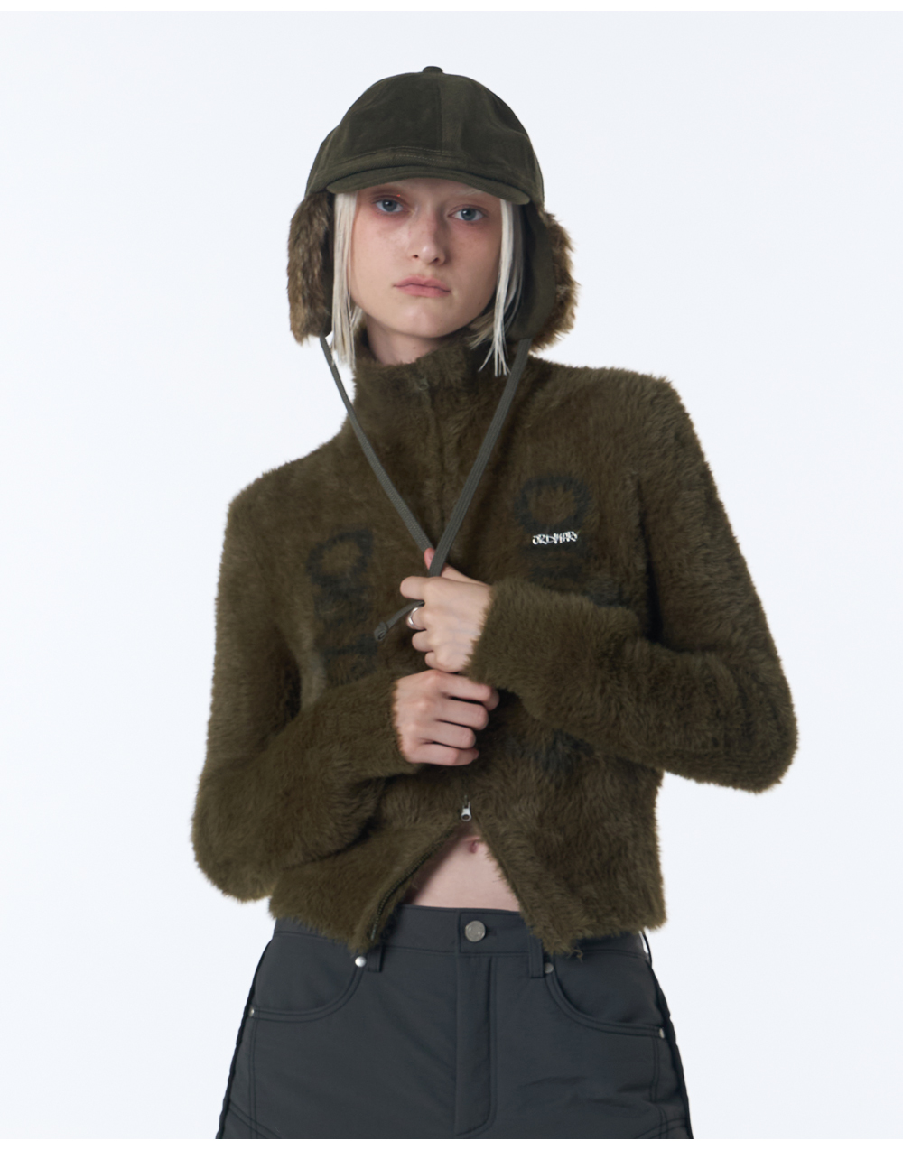 MUSINSA公式 | ORDINARY HOLIDAY Hairy Logo Zip-up Cardigan [GRAY]