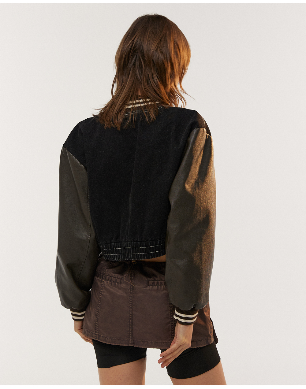 MUSINSA公式 | ORDINARY HOLIDAY Denim leather Varsity Jumper