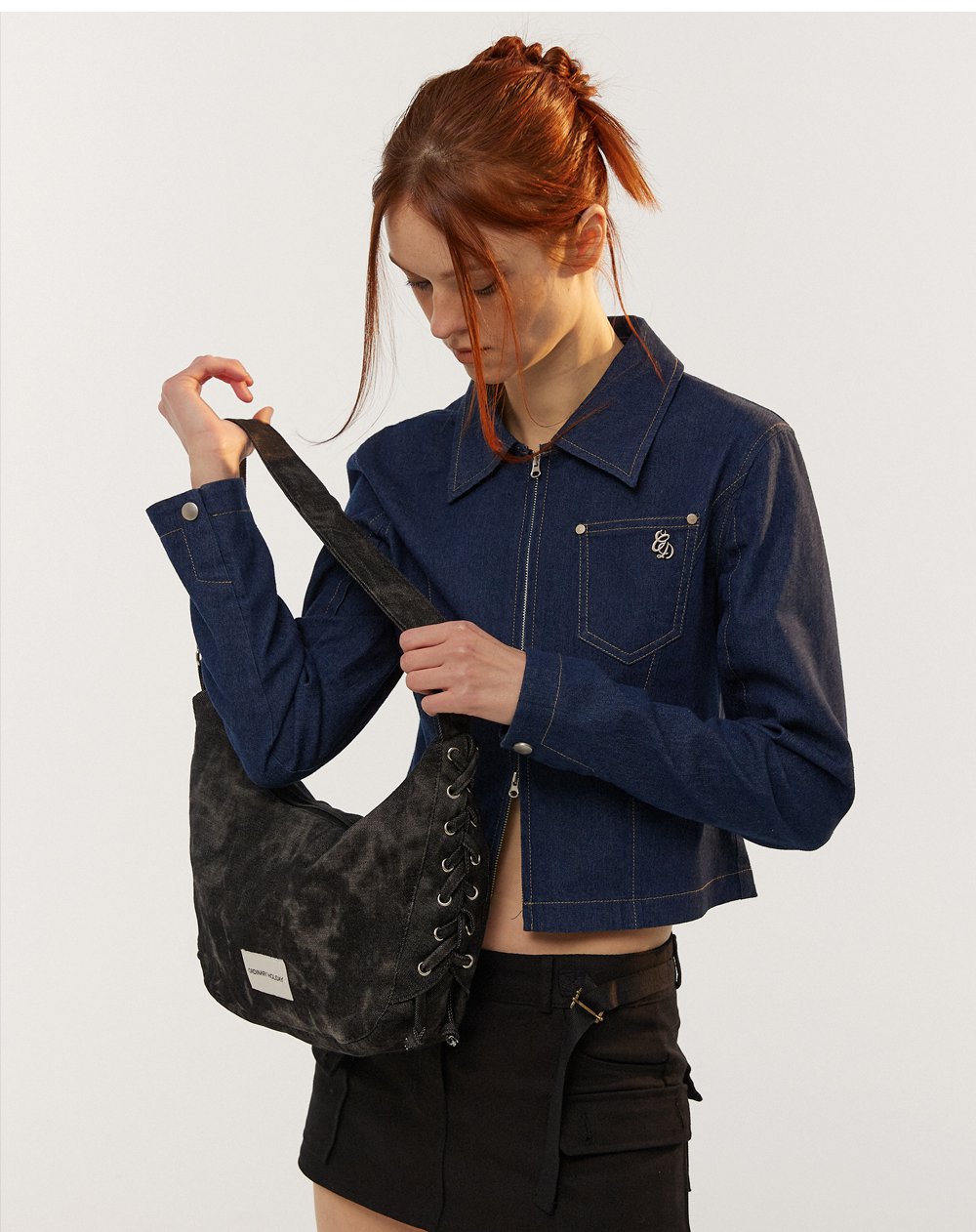 デニムバッグ 韓国 [ORDINARY HOLIDAY] WASHED LACE UP HOBO BAG ORDINARY HOLIDAY - LACE UP HOBO BAG (5 COLORS)