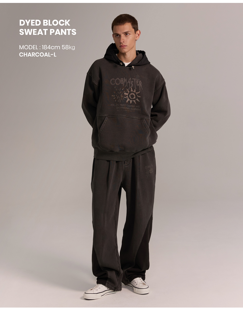 DYED BLOCK SWEAT PANTS [CHARCOAL] | (주)원더플레이스
