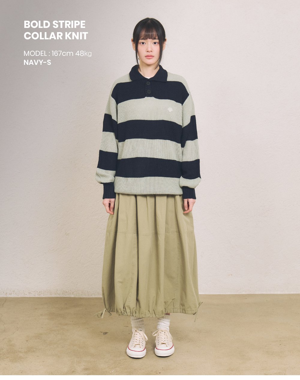 【MODERNIF】Boucle stripe collar knit Ming Wang Intarsia Color Block Stripe Knit Mandarin Collar