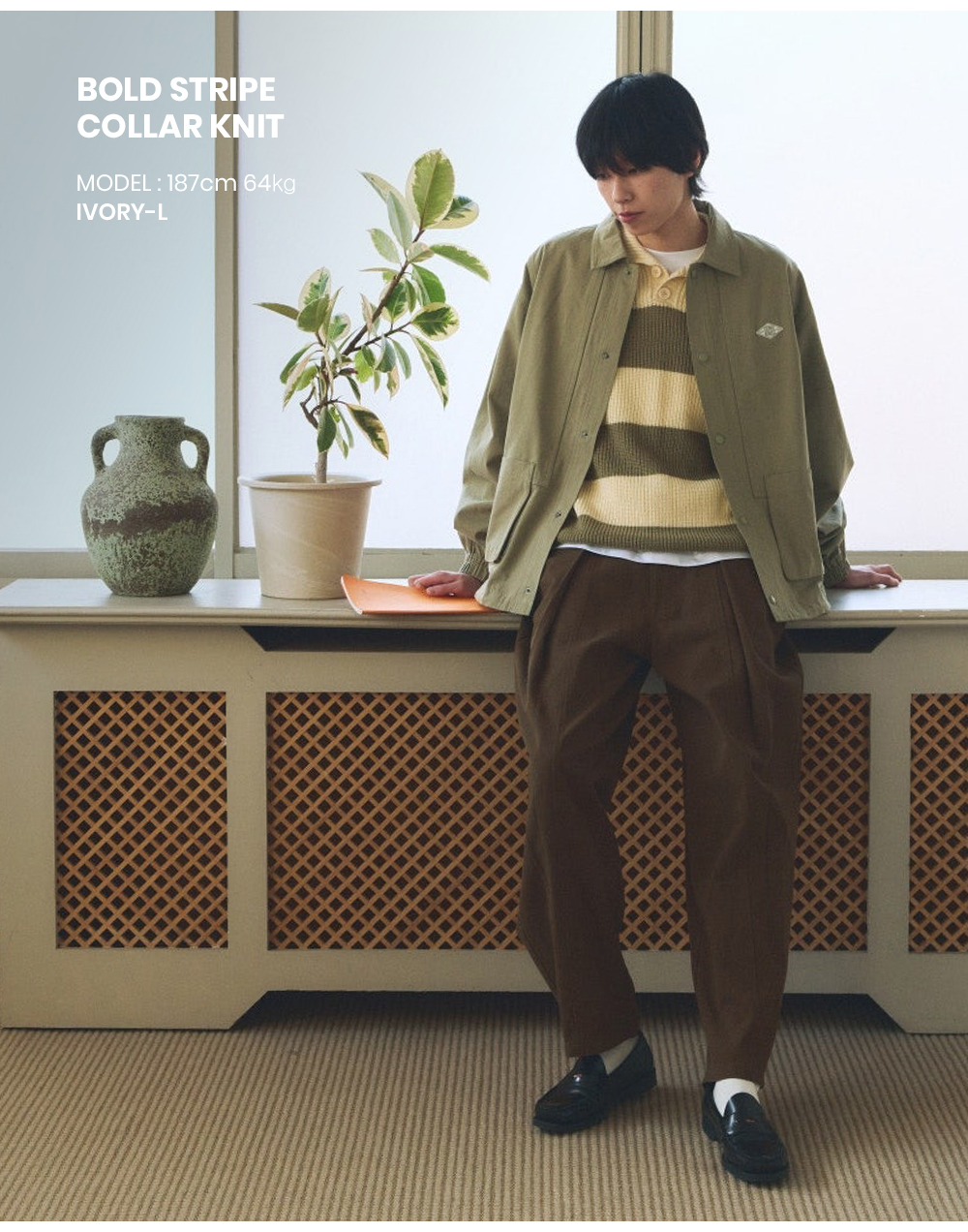 【KOOLOSET】Collar Over Stripe Knit MUSINSA | COMONINOZ BOLD STRIPE COLLAR KNIT [NAVY]