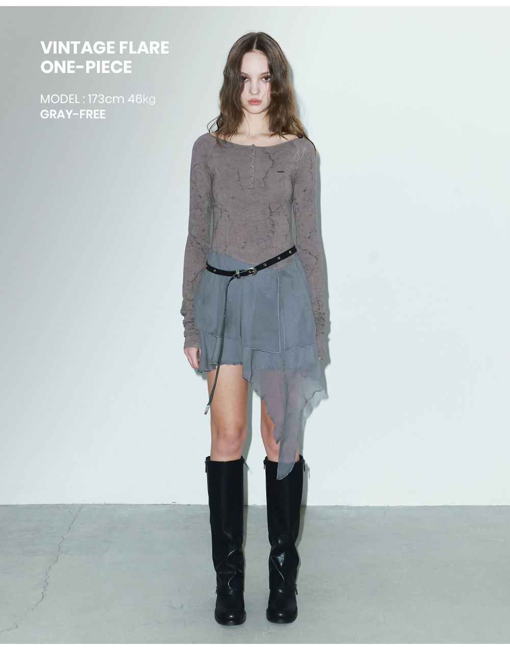 MUSINSA | ORDINARY HOLIDAY Vintage Flare One Piece [GRAY]
