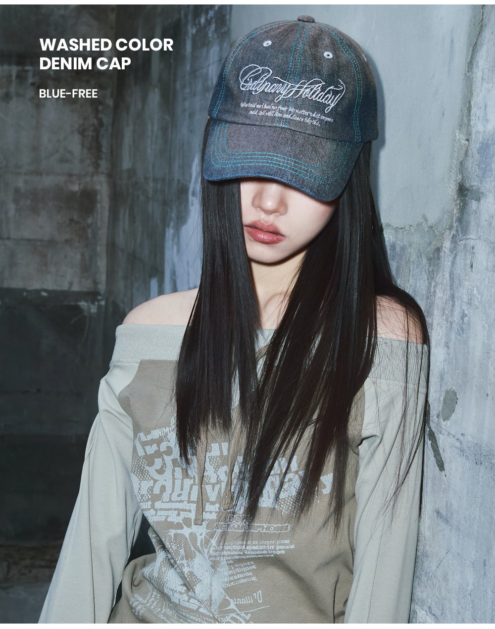 MUSINSA | ORDINARY HOLIDAY Washed Collar Denim Ball Cap [3