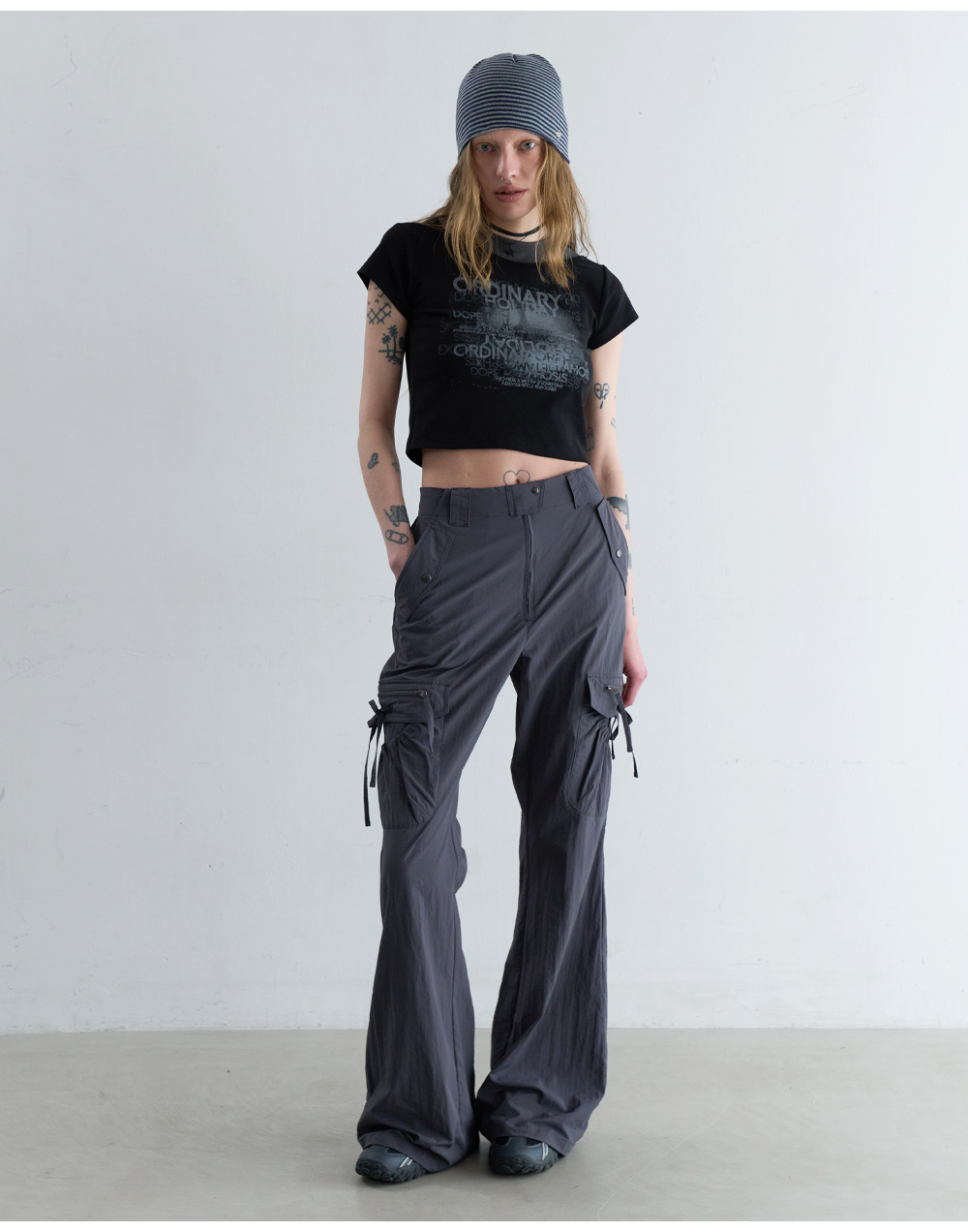 パンツ ORDINARY HOLIDAY Cargo Wide Pants STRAP CARGO PANTS [CHARCOAL] - ORDINARY HOLIDAY