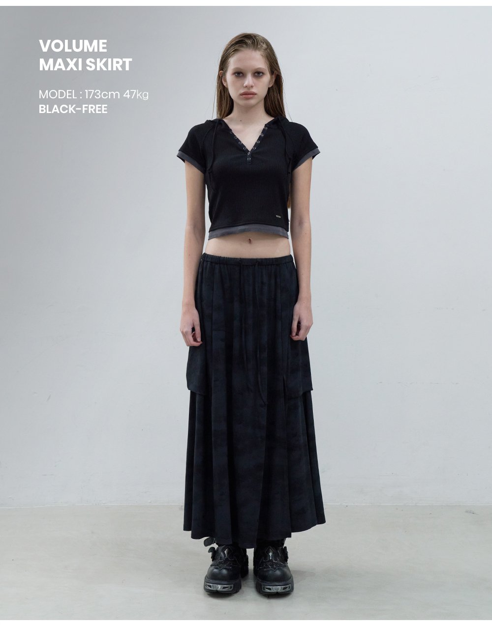 MUSINSA | ORDINARY HOLIDAY VOLUME MAXI SKIRT [BLACK]