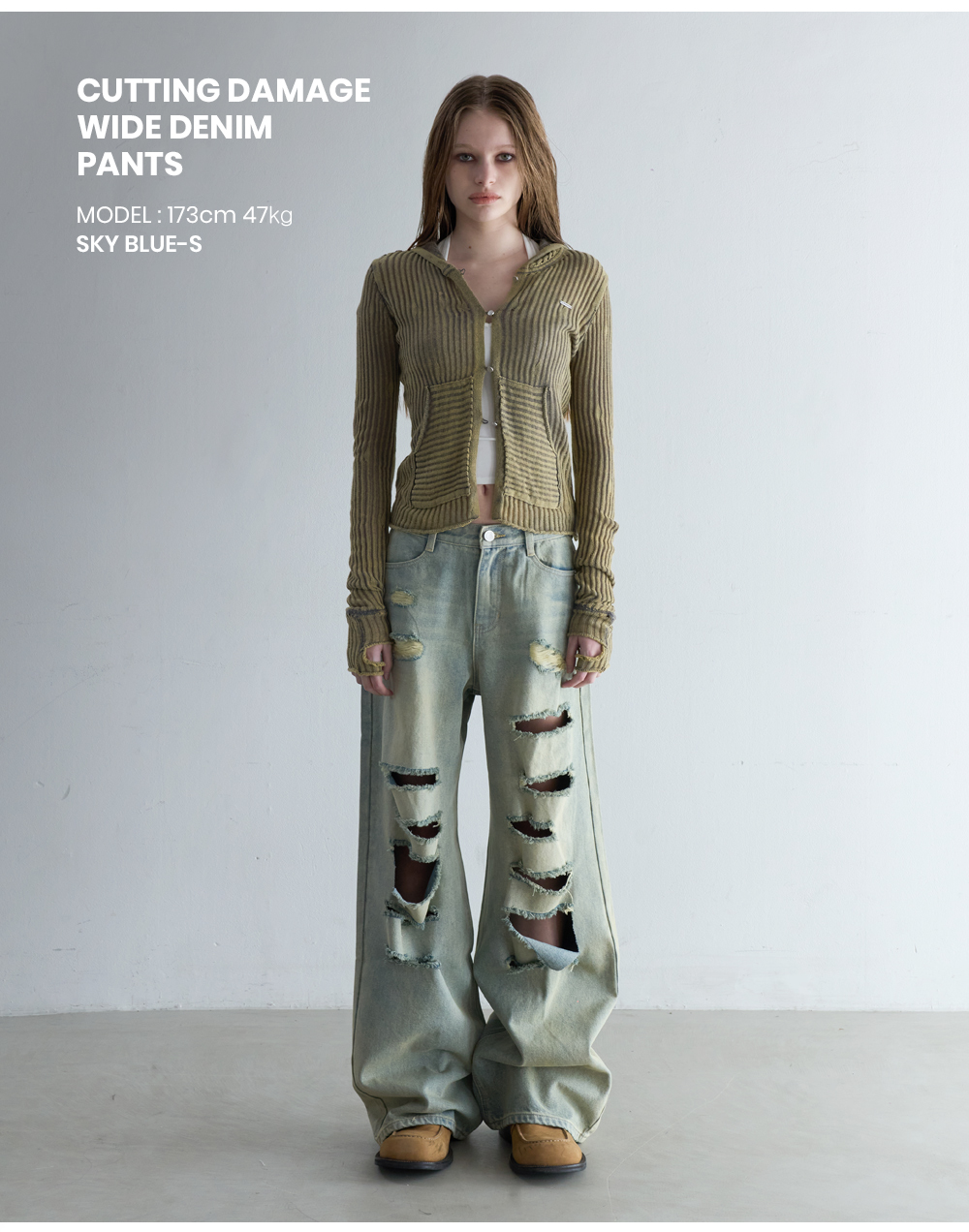 ORDINARY HOLIDAY ■ CUTTING DAMAGE WIDE DENIM PANTS デニム MUSINSA公式 | ORDINARY HOLIDAY CUTTING DAMAGE WIDE DENIM