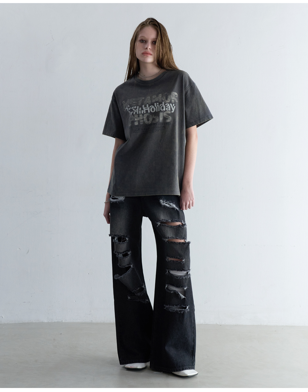 MUSINSA公式 | ORDINARY HOLIDAY CUTTING DAMAGE WIDE DENIM