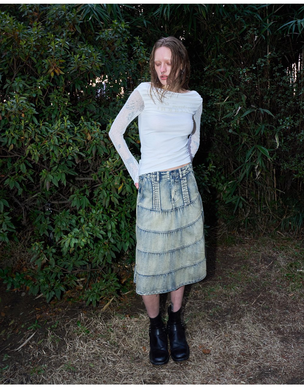 韓国商品/ORDINARY HOLIDAY FLARE MIDI DENIM SKIRT FLARE MIDI DENIM SKIRT [BLUE] - ORDINARY HOLIDAY