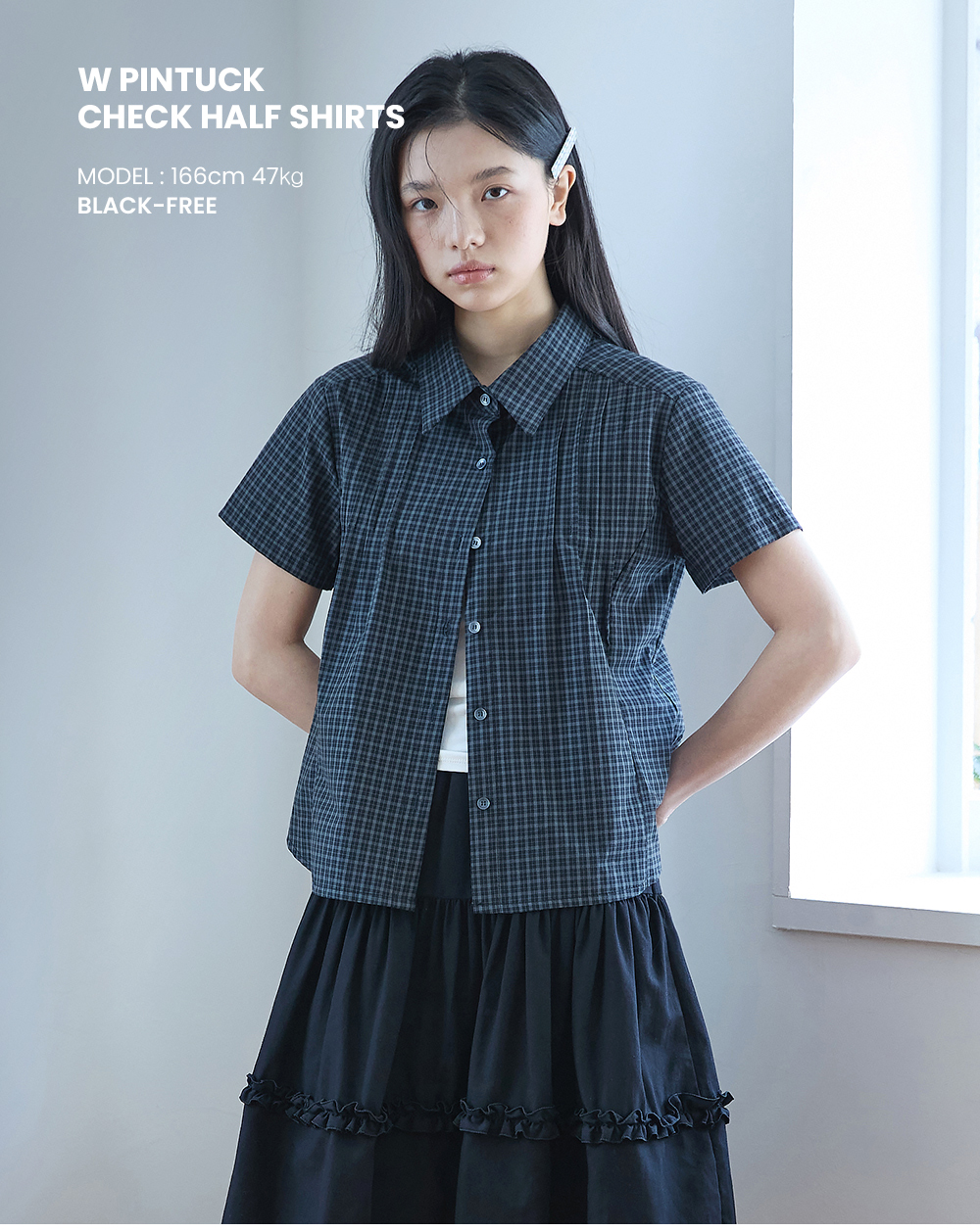 COMONINOZ | W PINTUCK CHECK HALF SHIRTS